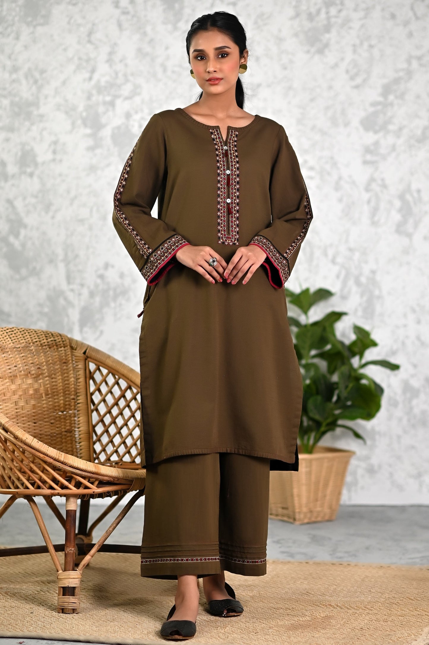 Stitched 2 Piece Embroidered Khaddar Suit