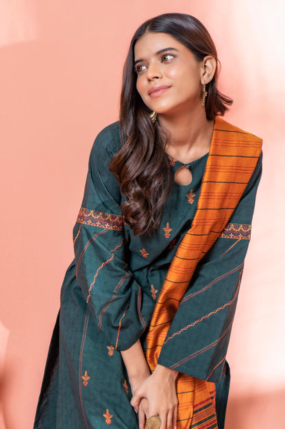 Stitched 2 Piece Embroidered Dobby Shirt With Dupatta