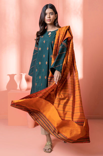 Stitched 2 Piece Embroidered Dobby Shirt With Dupatta