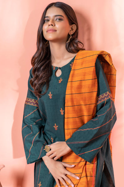 Stitched 2 Piece Embroidered Dobby Shirt With Dupatta