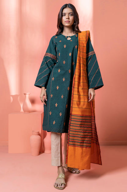 Stitched 2 Piece Embroidered Dobby Shirt With Dupatta