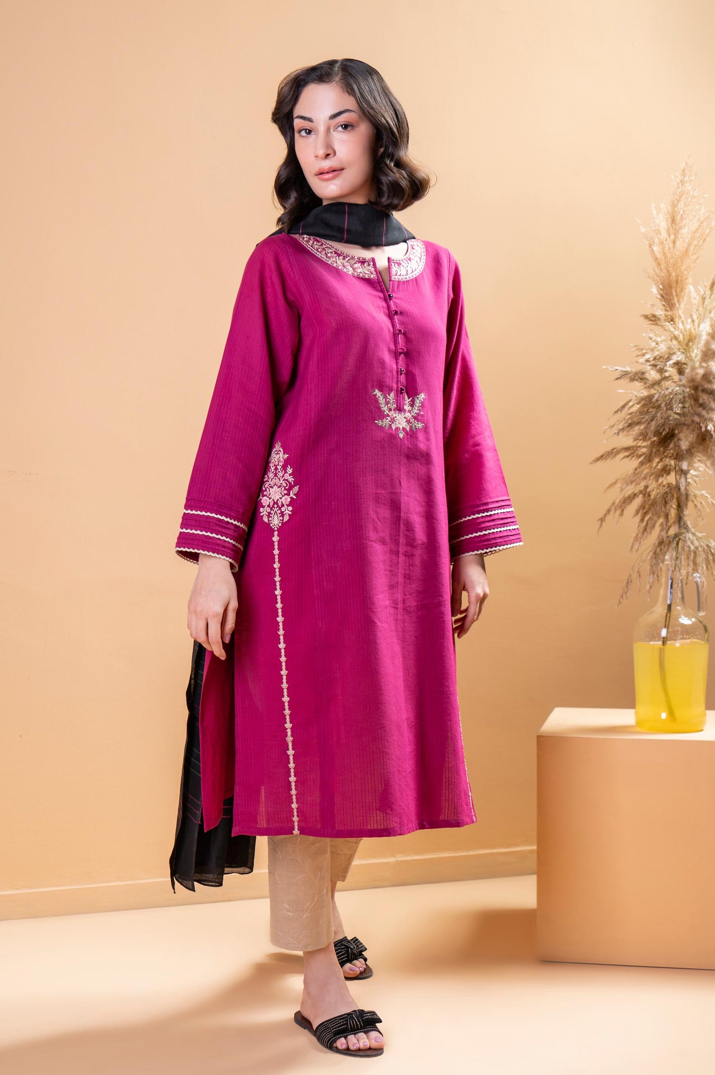 Stitched 2 Piece Embroidered Doria Lawn Shirt With Dupatta