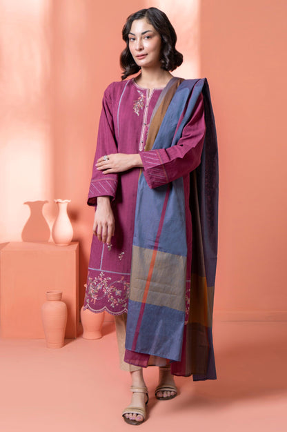 Stitched 2 Piece Embroidered Dobby Shirt With Dupatta