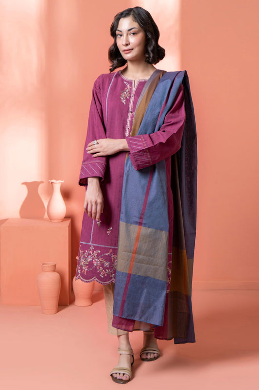 Stitched 2 Piece Embroidered Dobby Shirt With Dupatta