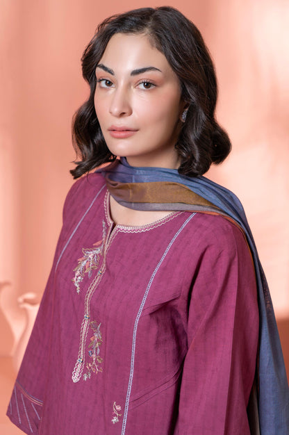 Stitched 2 Piece Embroidered Dobby Shirt With Dupatta