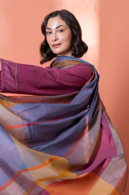 Stitched 2 Piece Embroidered Dobby Shirt With Dupatta