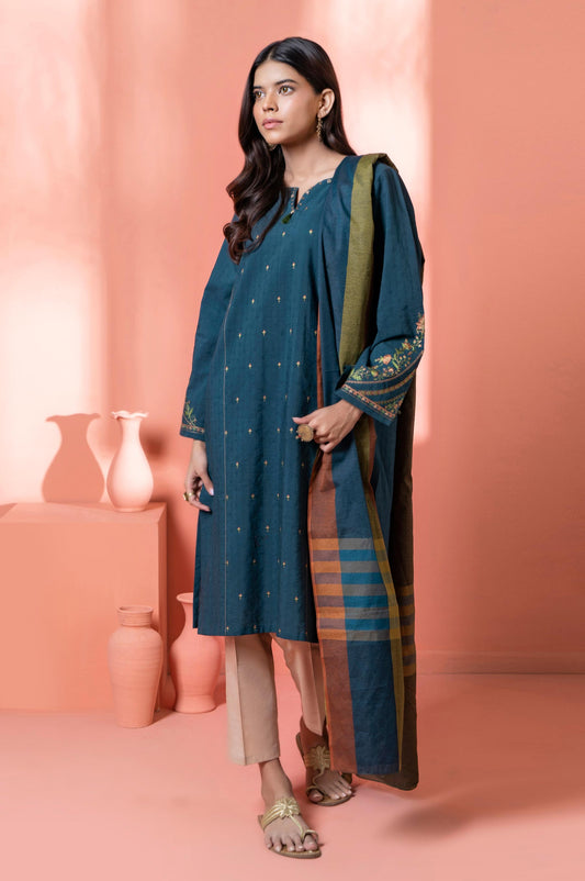 Stitched 2 Piece Embroidered Dobby Shirt With Dupatta