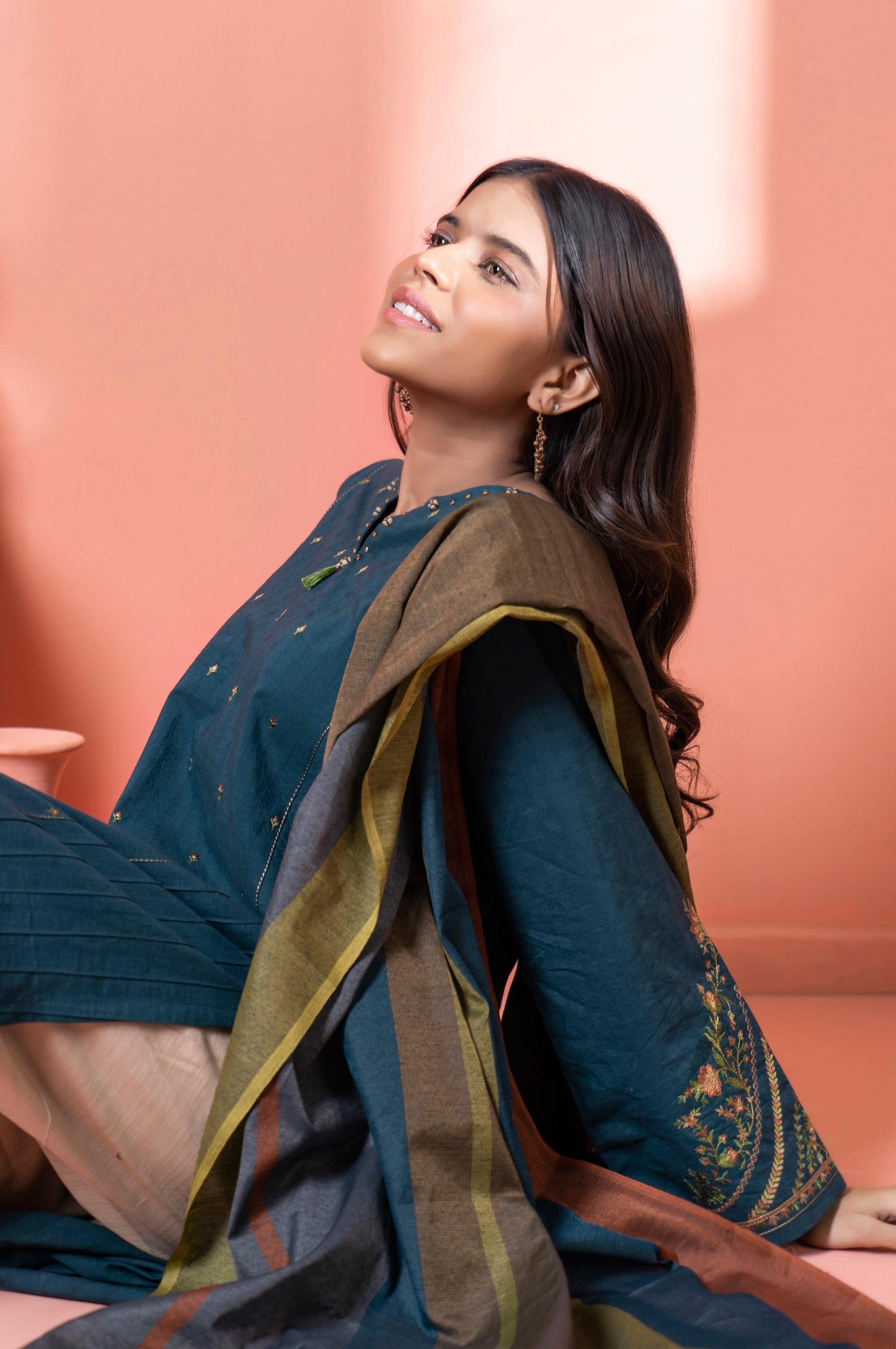 Stitched 2 Piece Embroidered Dobby Shirt With Dupatta