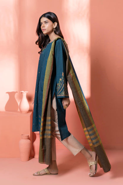 Stitched 2 Piece Embroidered Dobby Shirt With Dupatta