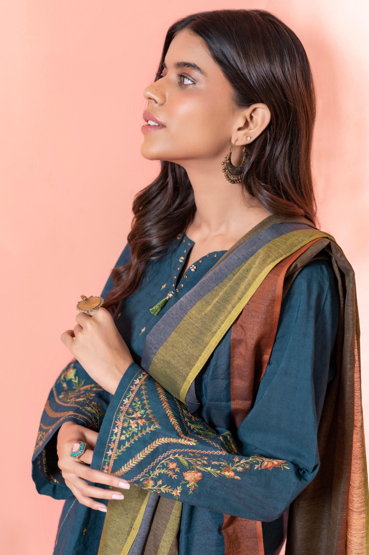 Stitched 2 Piece Embroidered Dobby Shirt With Dupatta
