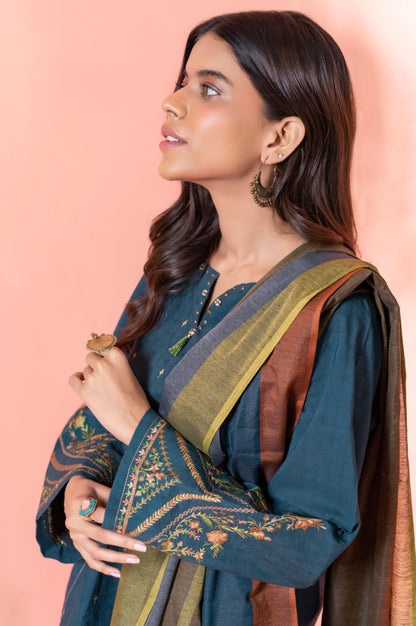 Stitched 2 Piece Embroidered Dobby Shirt With Dupatta