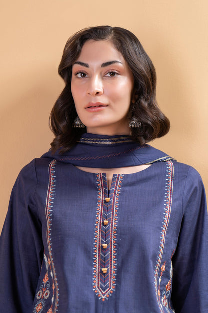 Stitched 2 Piece Embroidered Cotton Slub Shirt With Dupatta