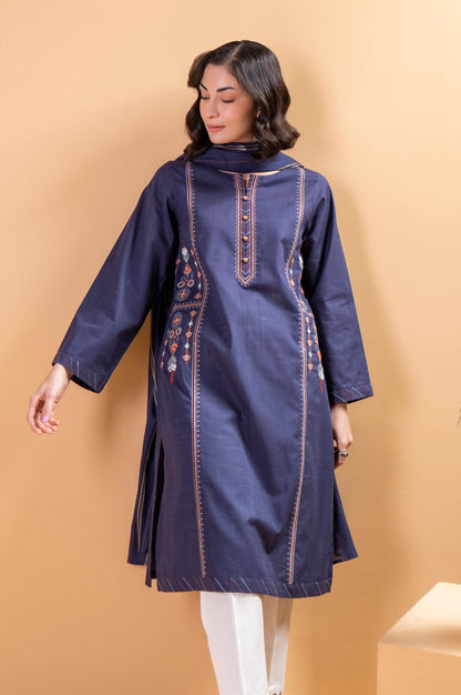 Stitched 2 Piece Embroidered Cotton Slub Shirt With Dupatta