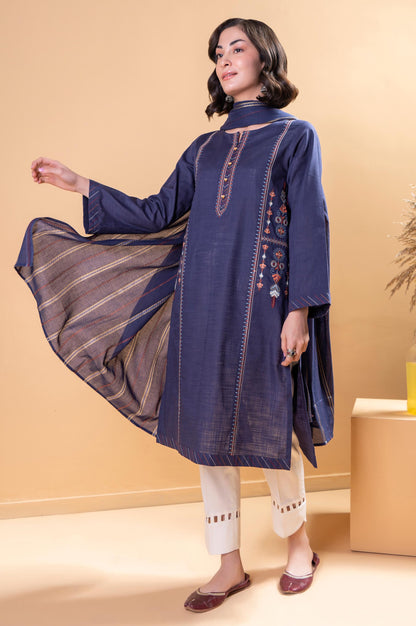 Stitched 2 Piece Embroidered Cotton Slub Shirt With Dupatta