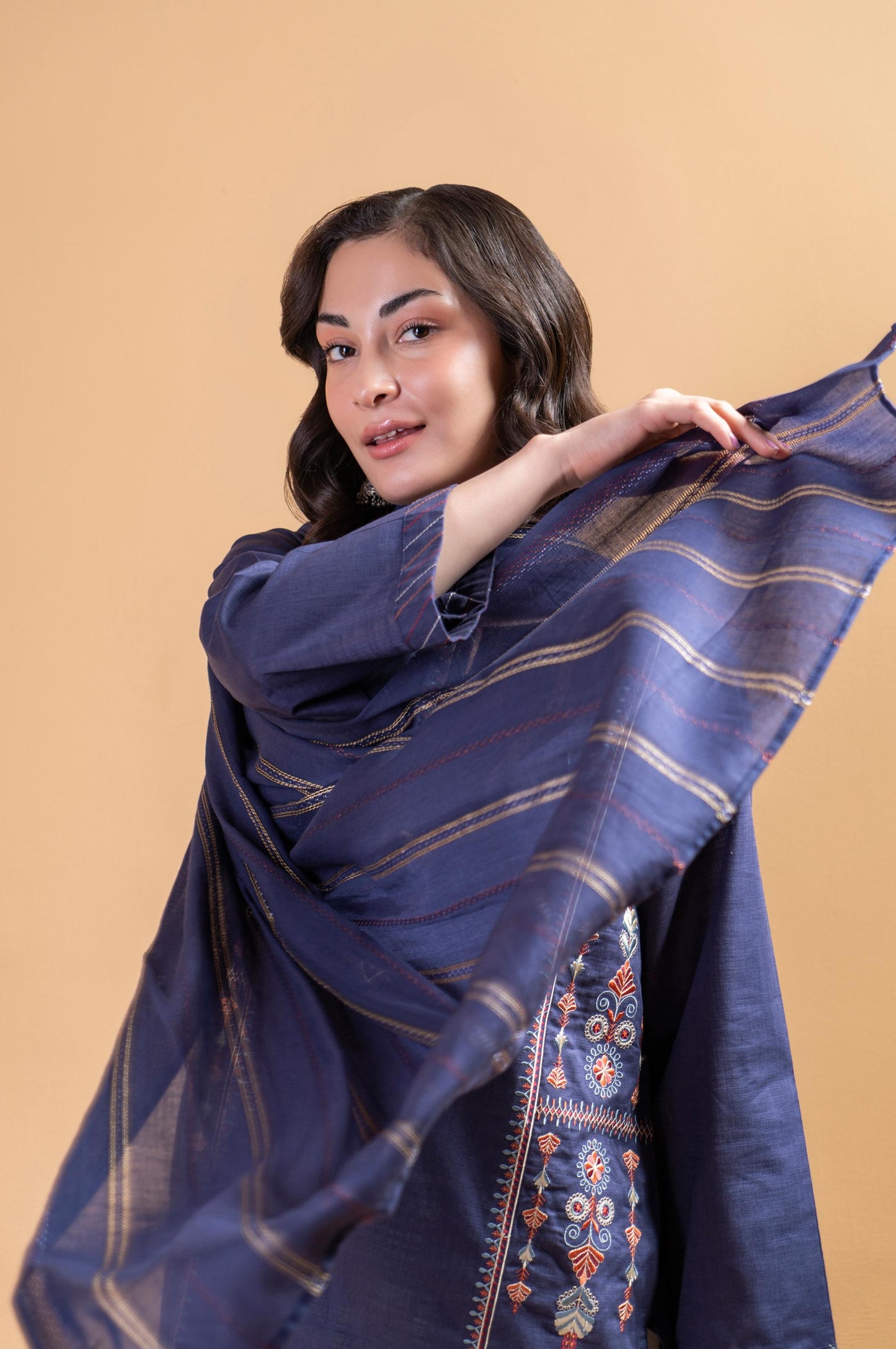 Stitched 2 Piece Embroidered Cotton Slub Shirt With Dupatta