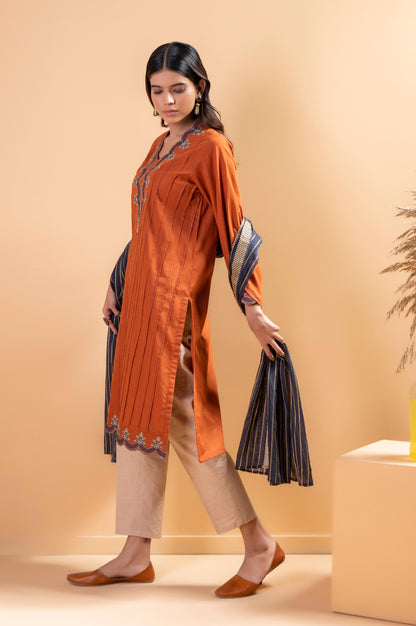 Stitched 2 Piece Embroidered Cotton Slub Shirt With Dupatta