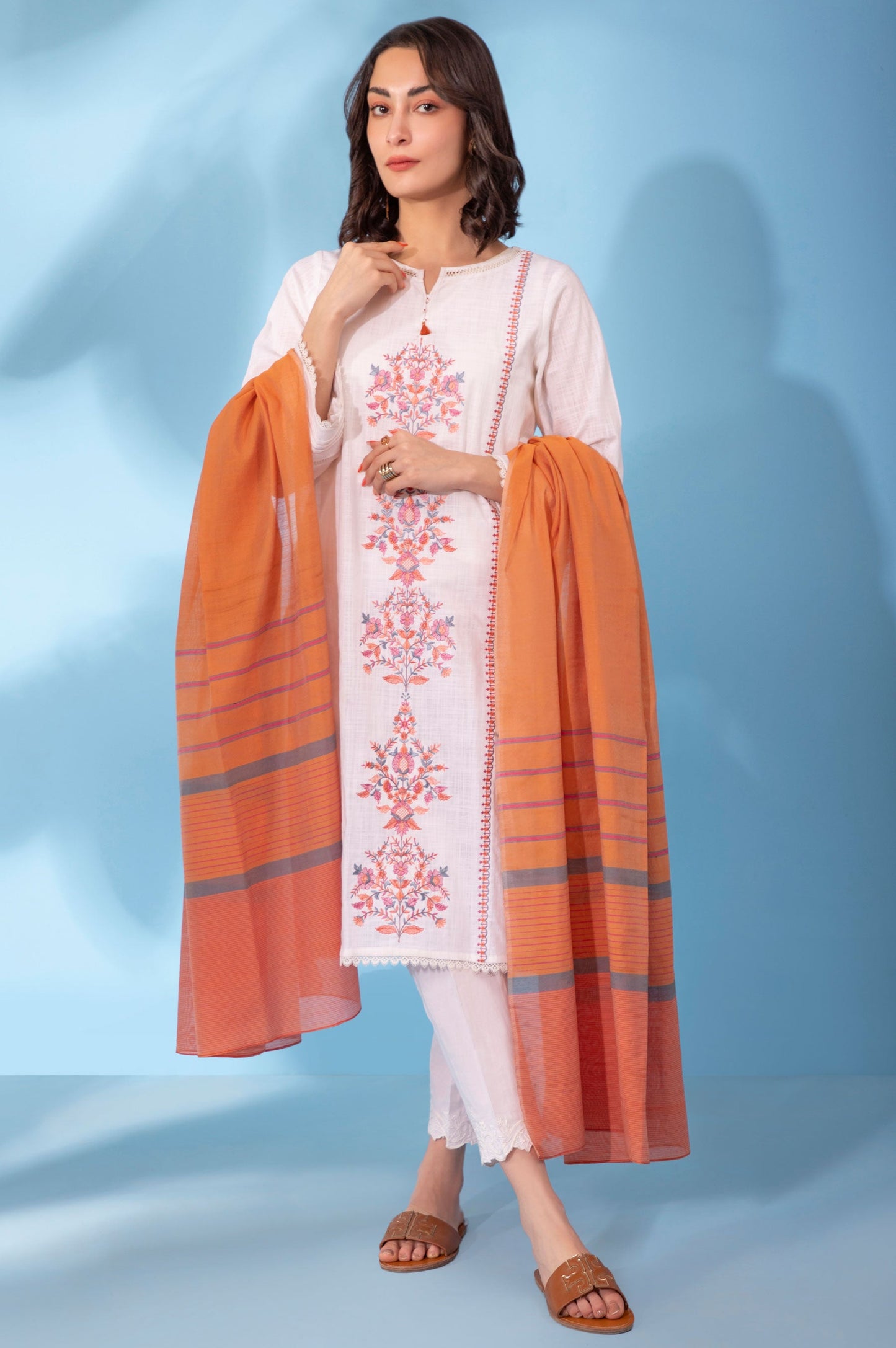 Stitched 2 Piece Embroidered Cotton Slub Suit