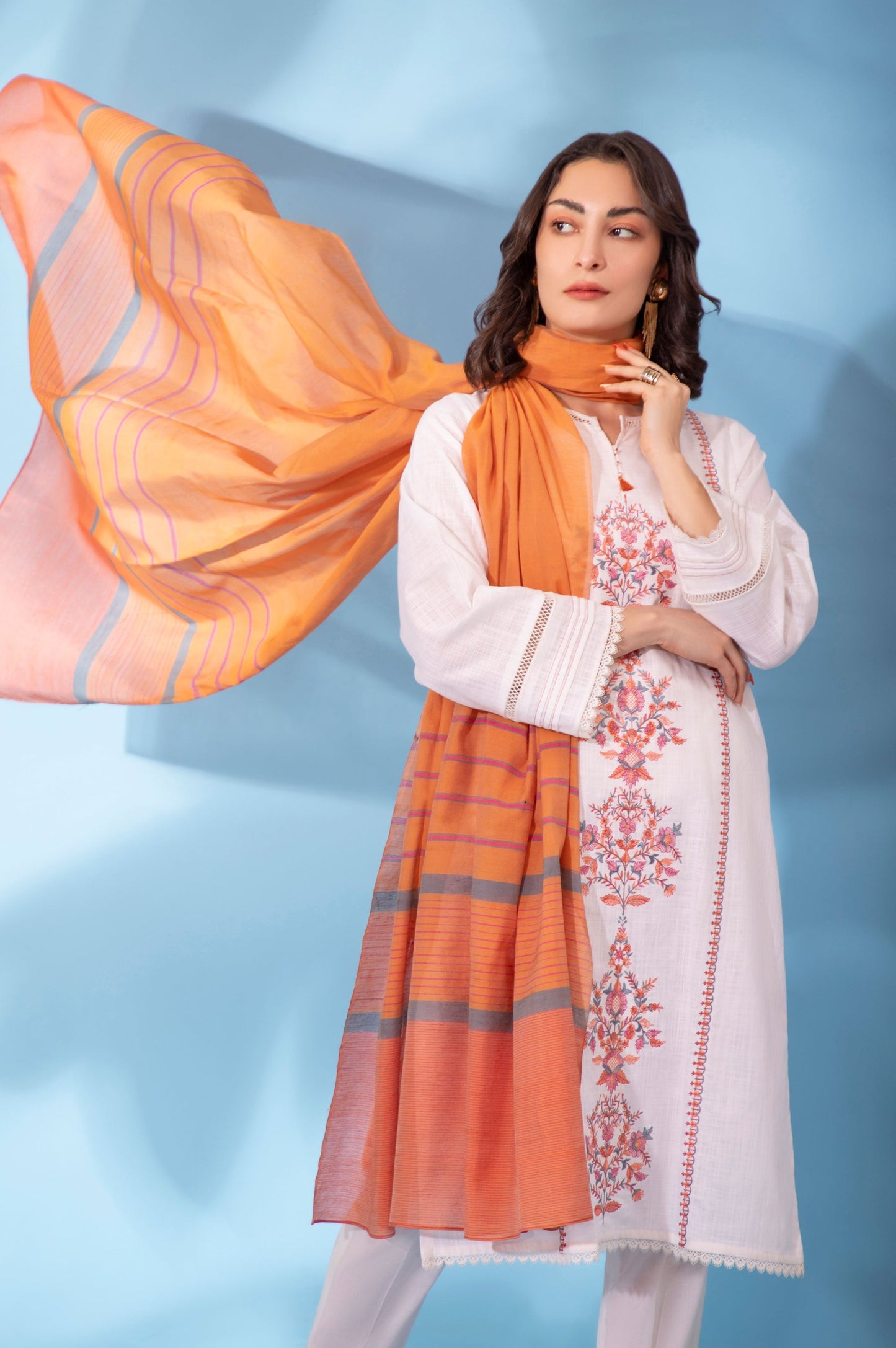 Stitched 2 Piece Embroidered Cotton Slub Suit