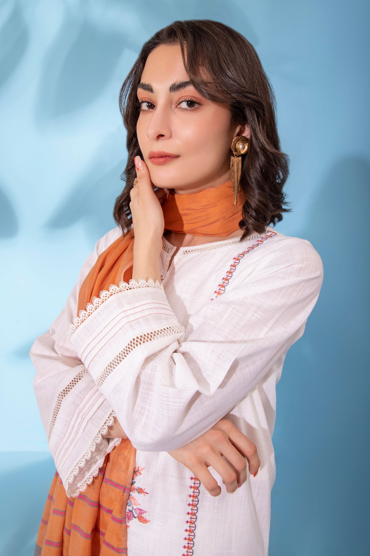 Stitched 2 Piece Embroidered Cotton Slub Suit