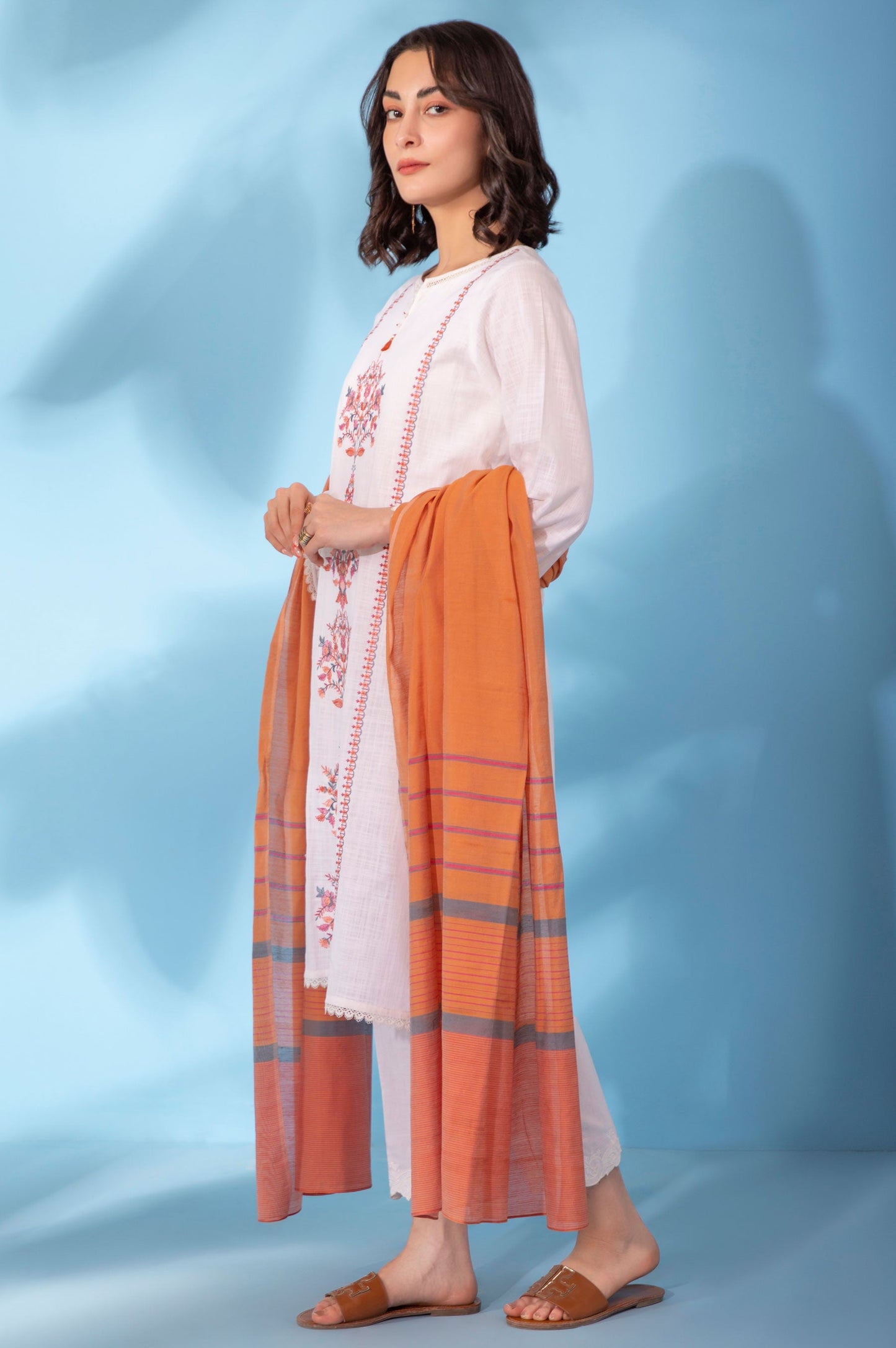 Stitched 2 Piece Embroidered Cotton Slub Suit