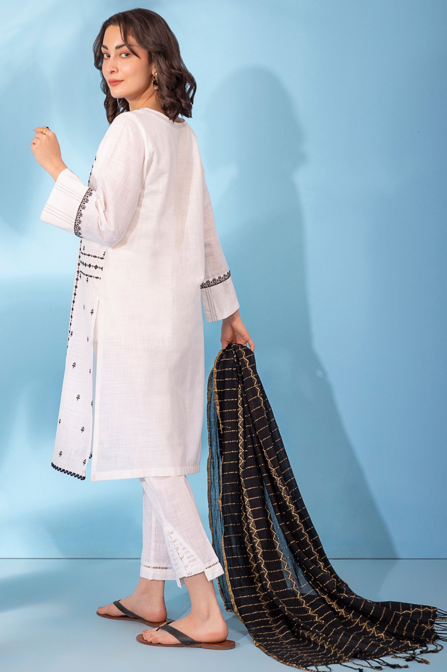 Stitched 2 Piece Embroidered Cotton Slub Suit