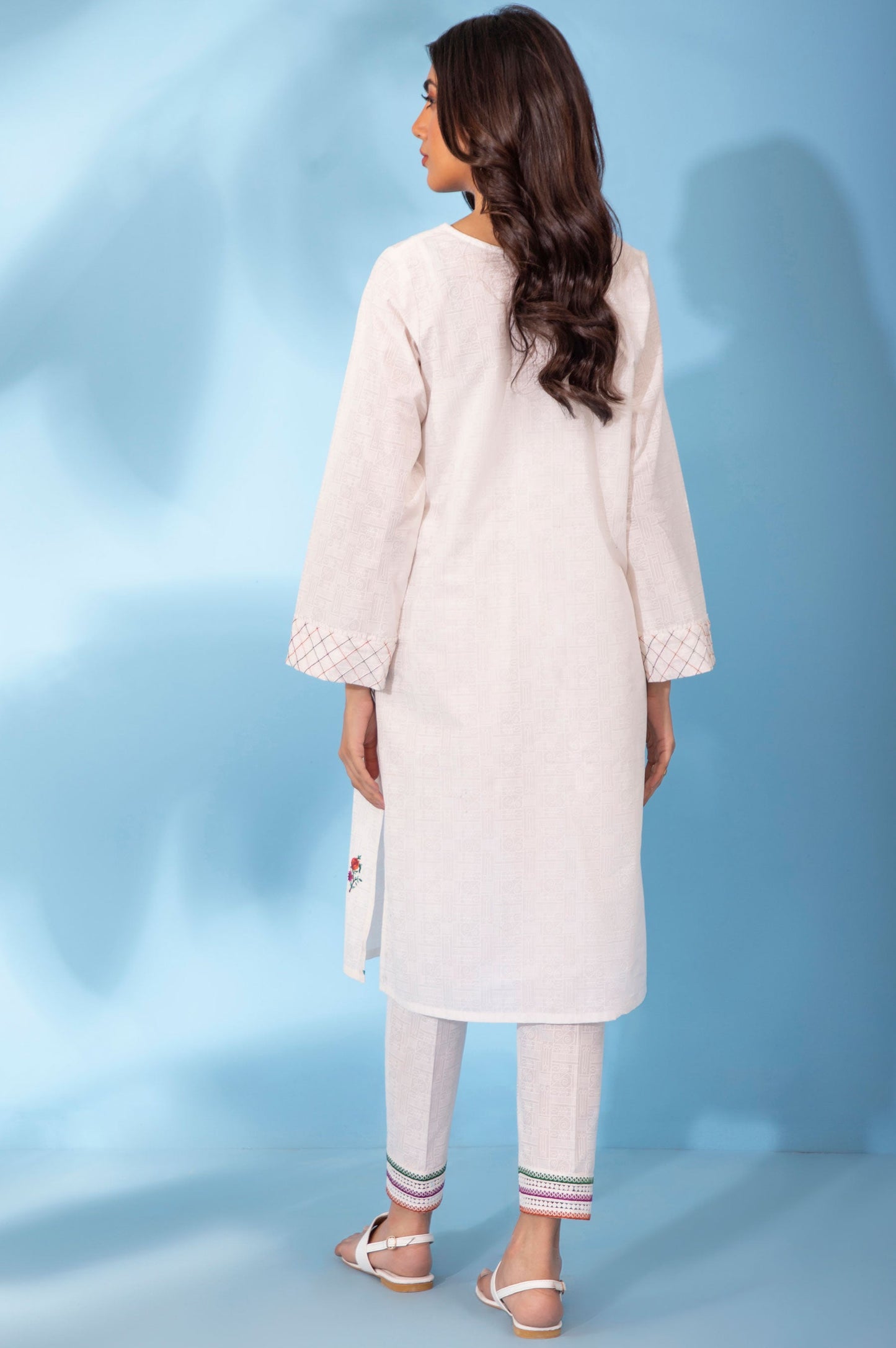 Stitched 2 Piece White Paste Embroidered Suit