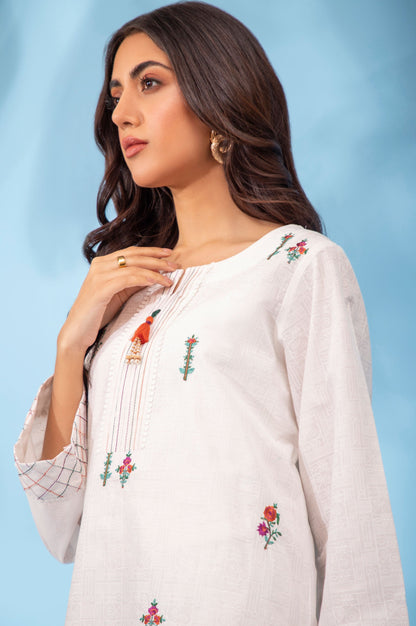 Stitched 2 Piece White Paste Embroidered Suit