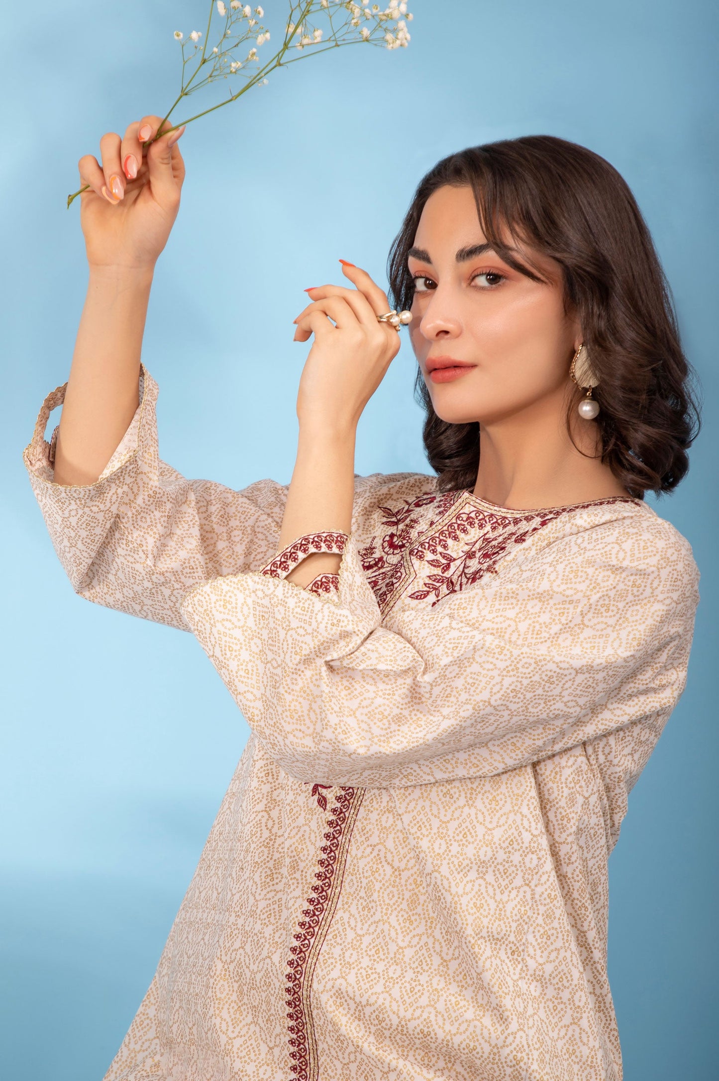 Stitched 2 Piece Embroidered Gold Paste Suit