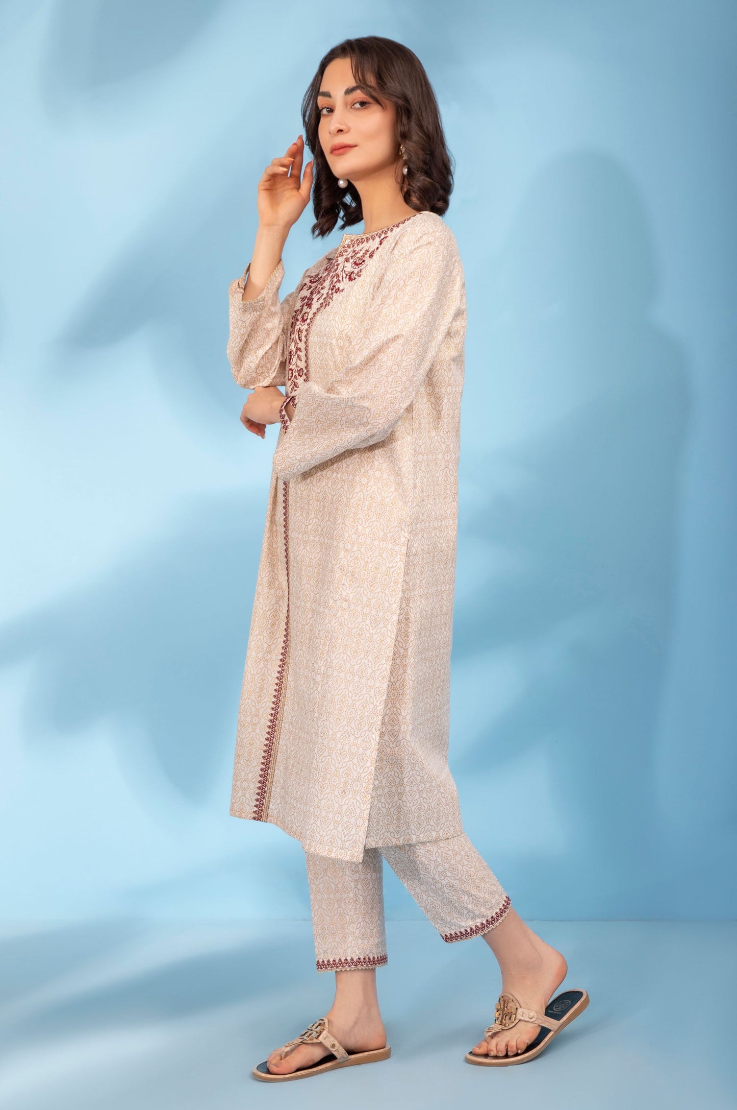 Stitched 2 Piece Embroidered Gold Paste Suit