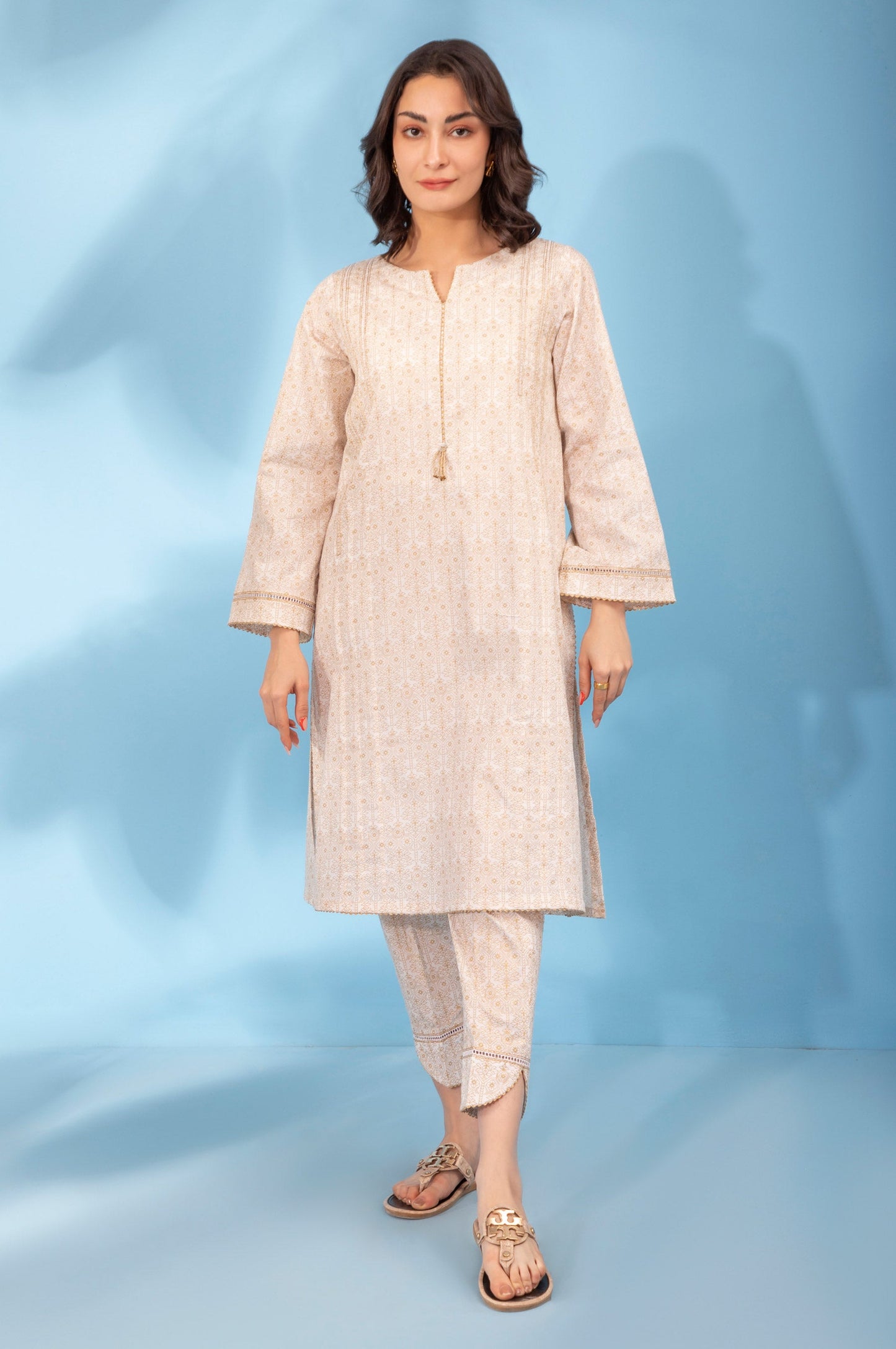 Stitched 2 Piece Gold Printed Stylized Suit