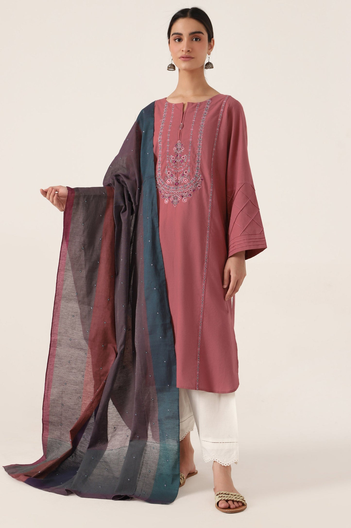 Stitched 2 Piece Embroidered Cambric Suit