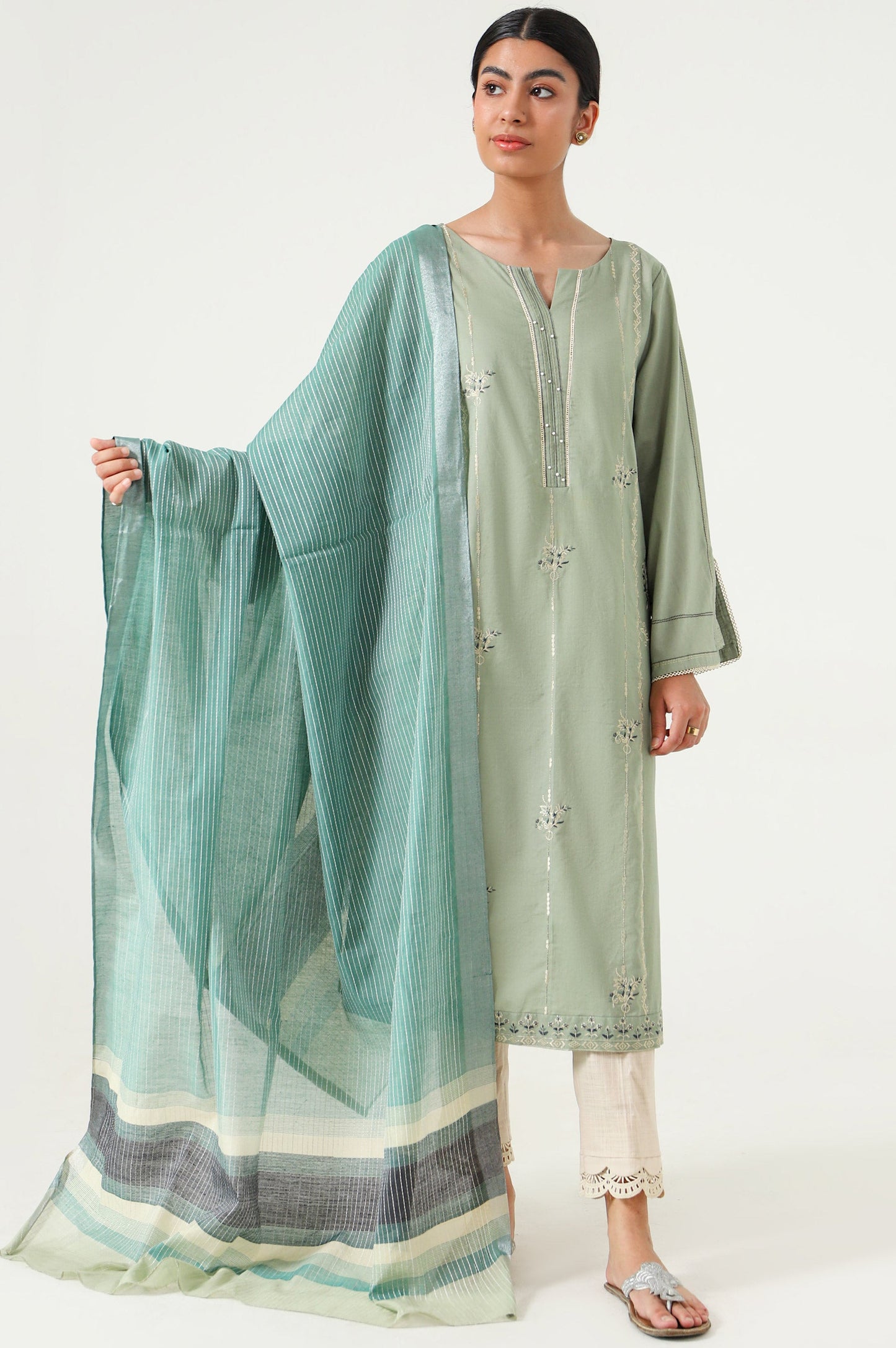 Stitched 2 Piece Embroidered Cambric Suit