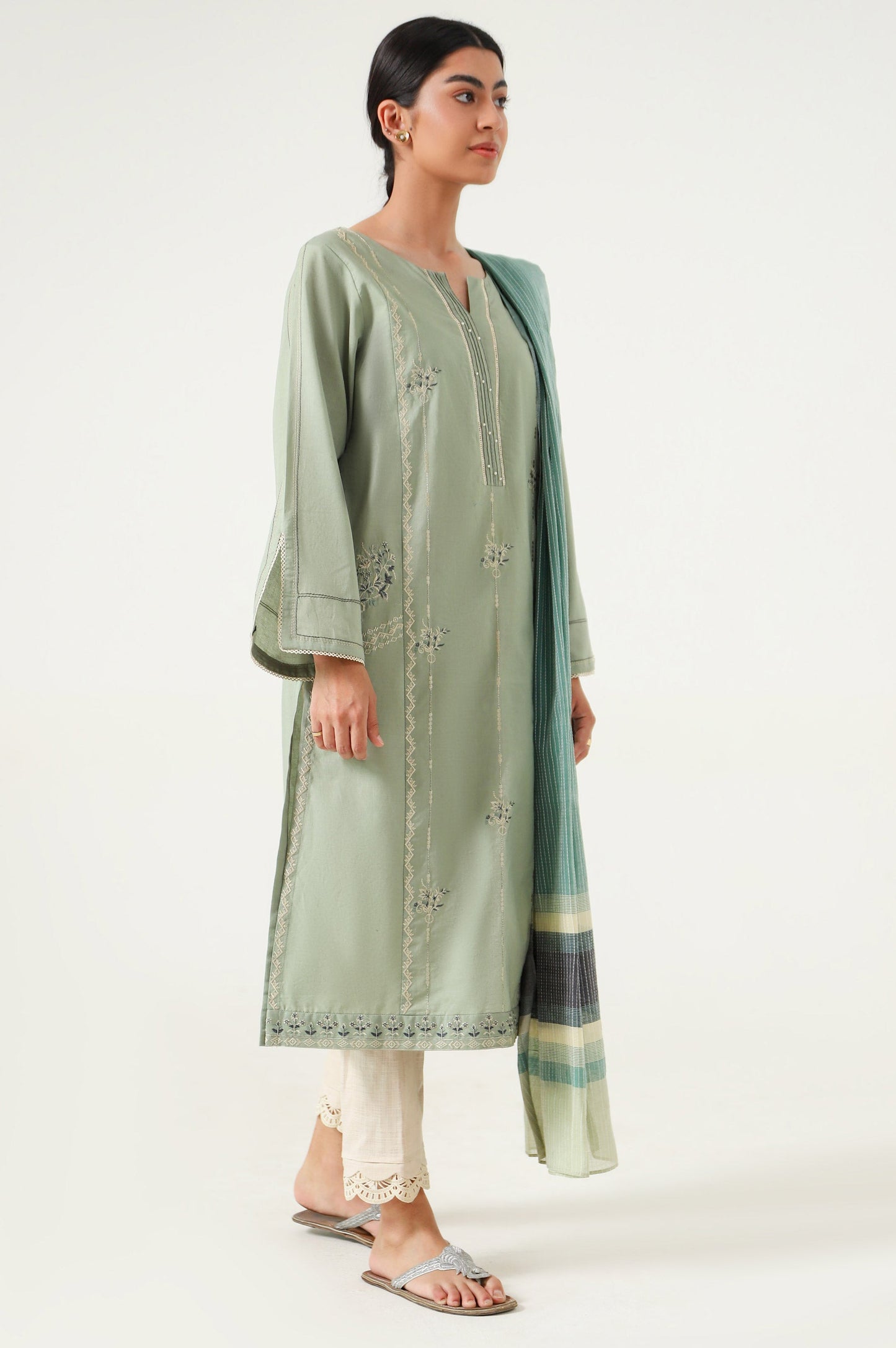 Stitched 2 Piece Embroidered Cambric Suit