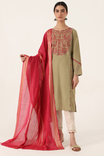 Stitched 2 Piece Embroidered Cotton Slub Suit