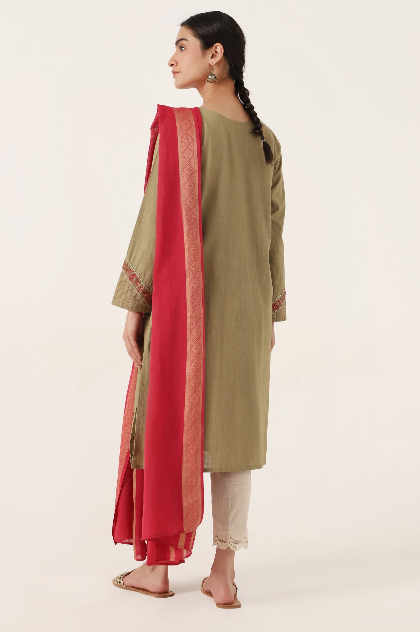 Stitched 2 Piece Embroidered Cotton Slub Suit