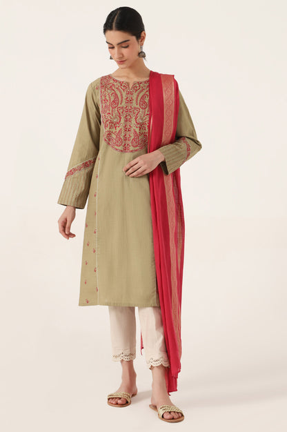 Stitched 2 Piece Embroidered Cotton Slub Suit
