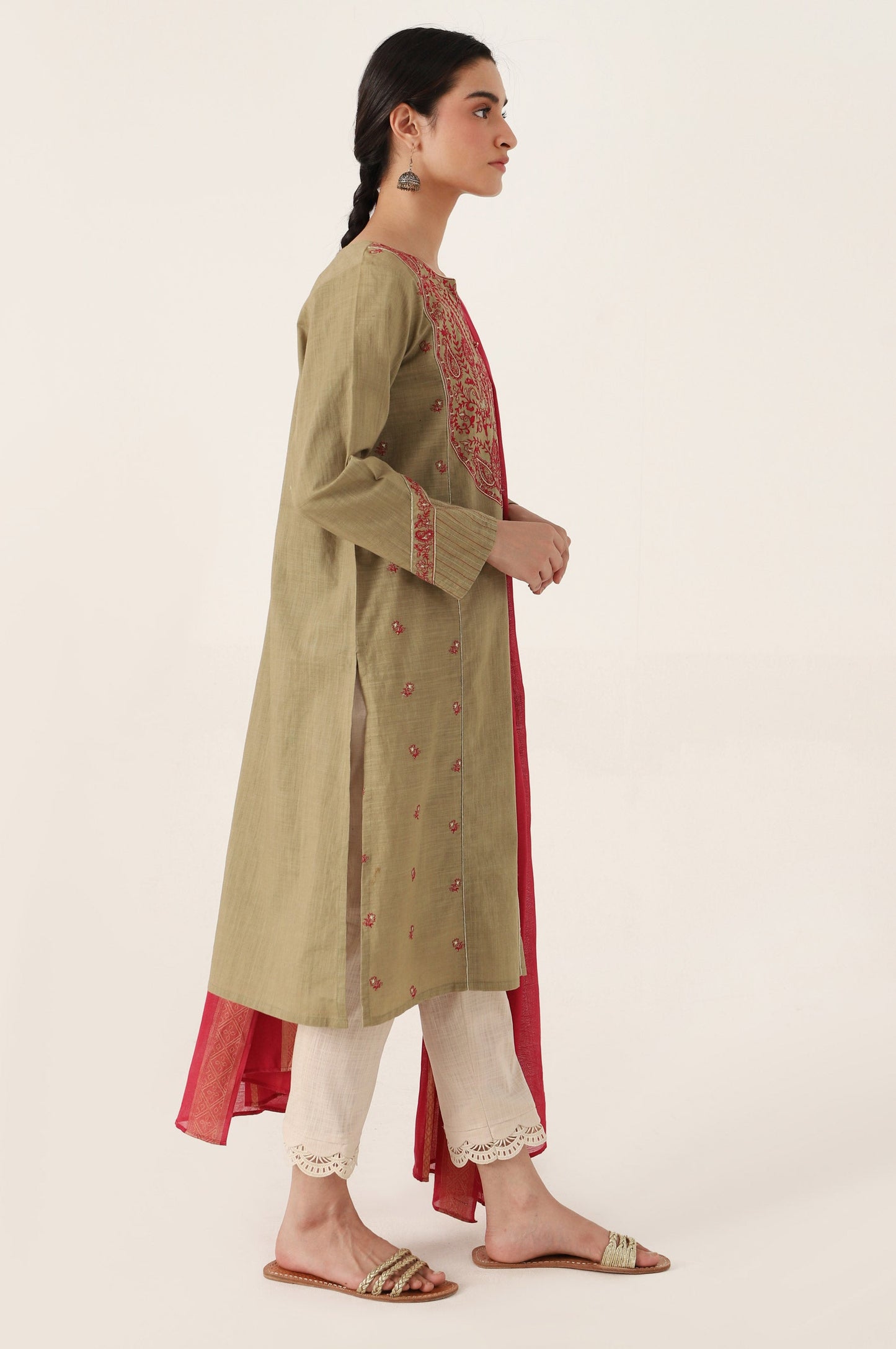 Stitched 2 Piece Embroidered Cotton Slub Suit