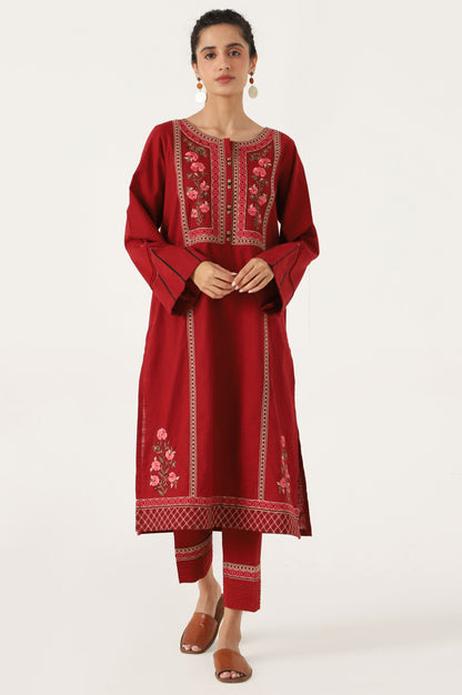Stitched 2 Piece Embroidered Cotton Slub Suit