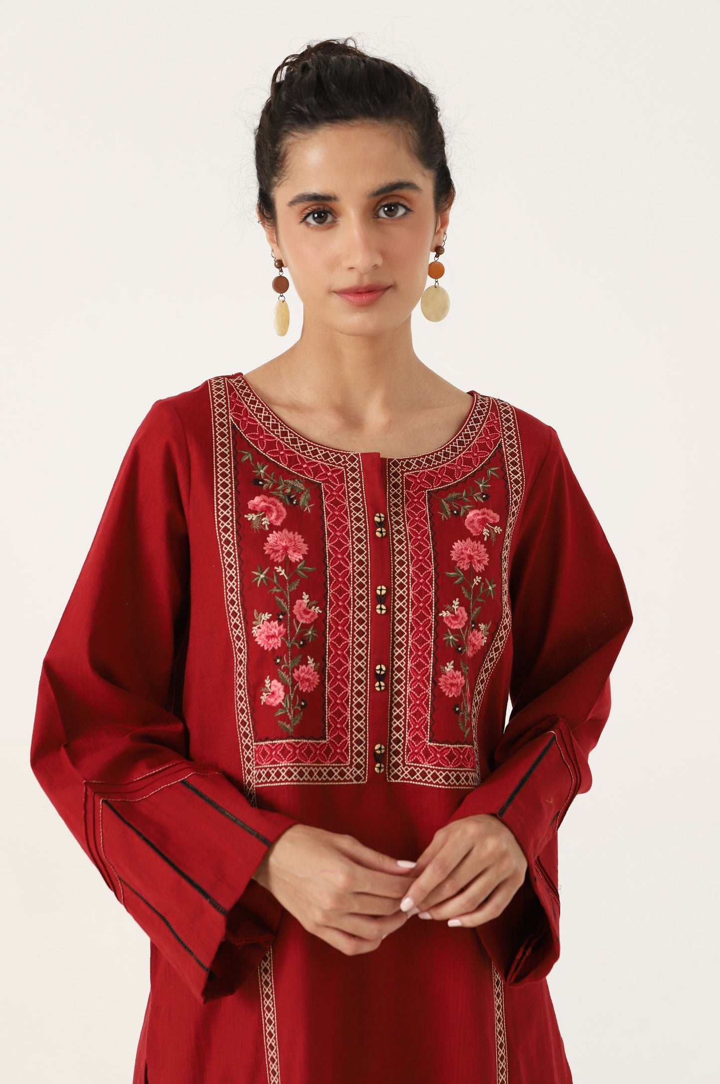 Stitched 2 Piece Embroidered Cotton Slub Suit