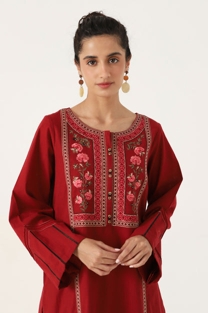 Stitched 2 Piece Embroidered Cotton Slub Suit