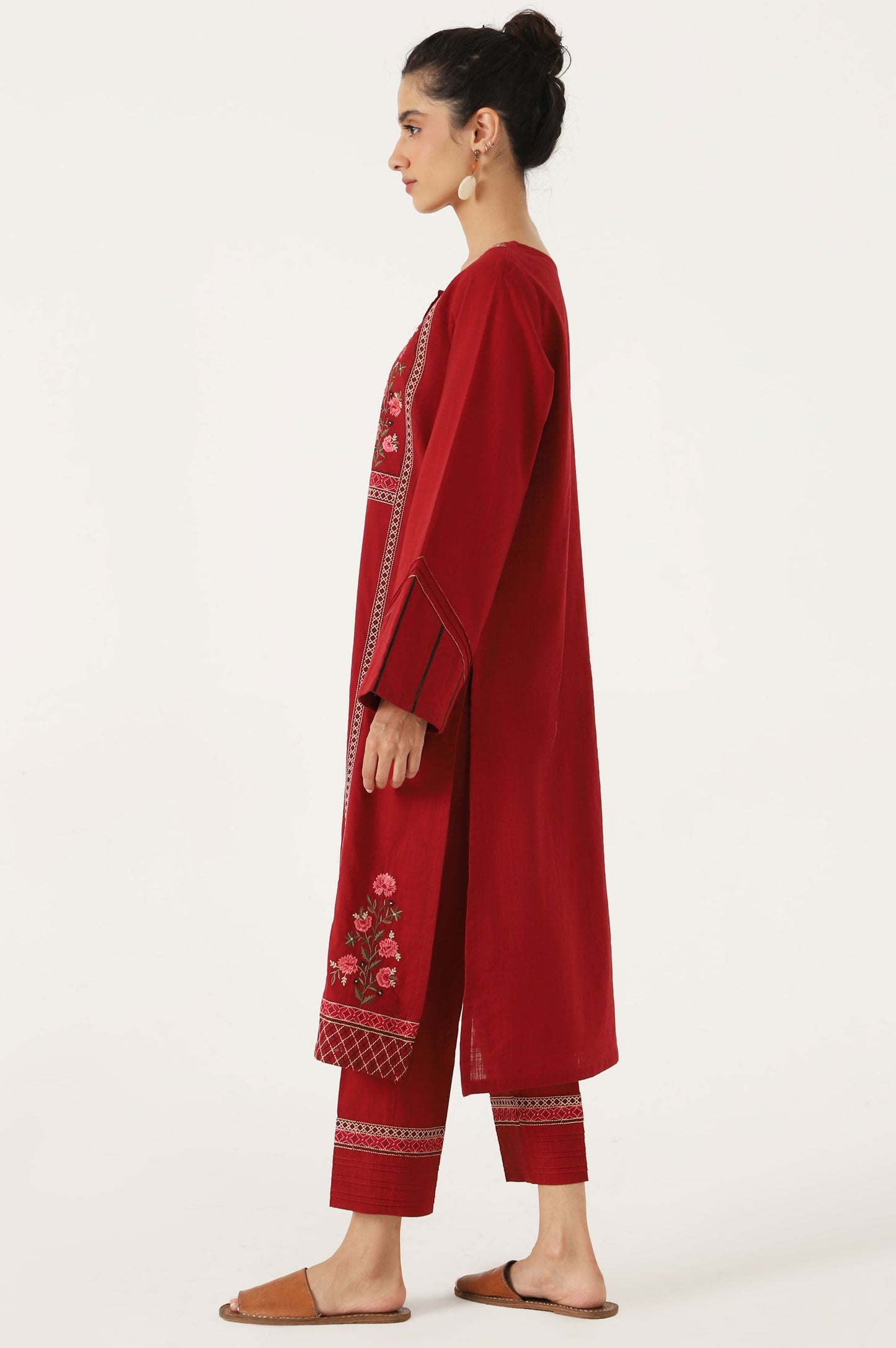 Stitched 2 Piece Embroidered Cotton Slub Suit