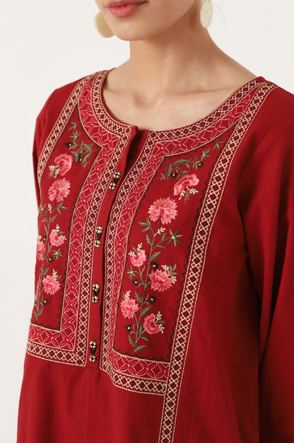 Stitched 2 Piece Embroidered Cotton Slub Suit
