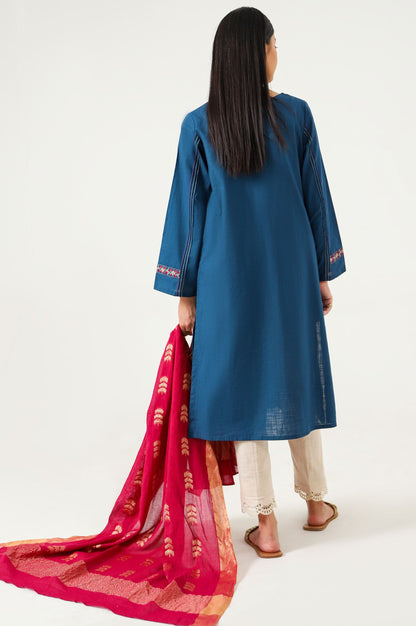 Stitched 2 Piece Embroidered Cotton Slub Suit