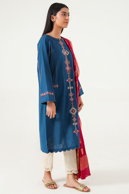 Stitched 2 Piece Embroidered Cotton Slub Suit