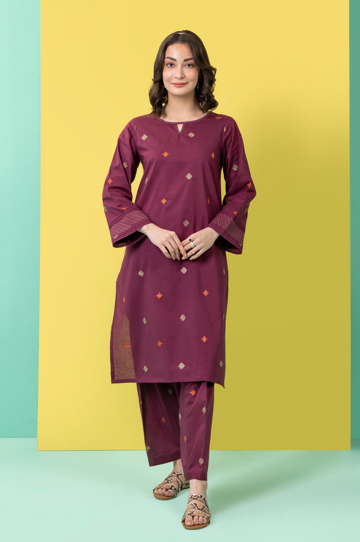 Stitched 2 Piece Embroidered Cambric Suit