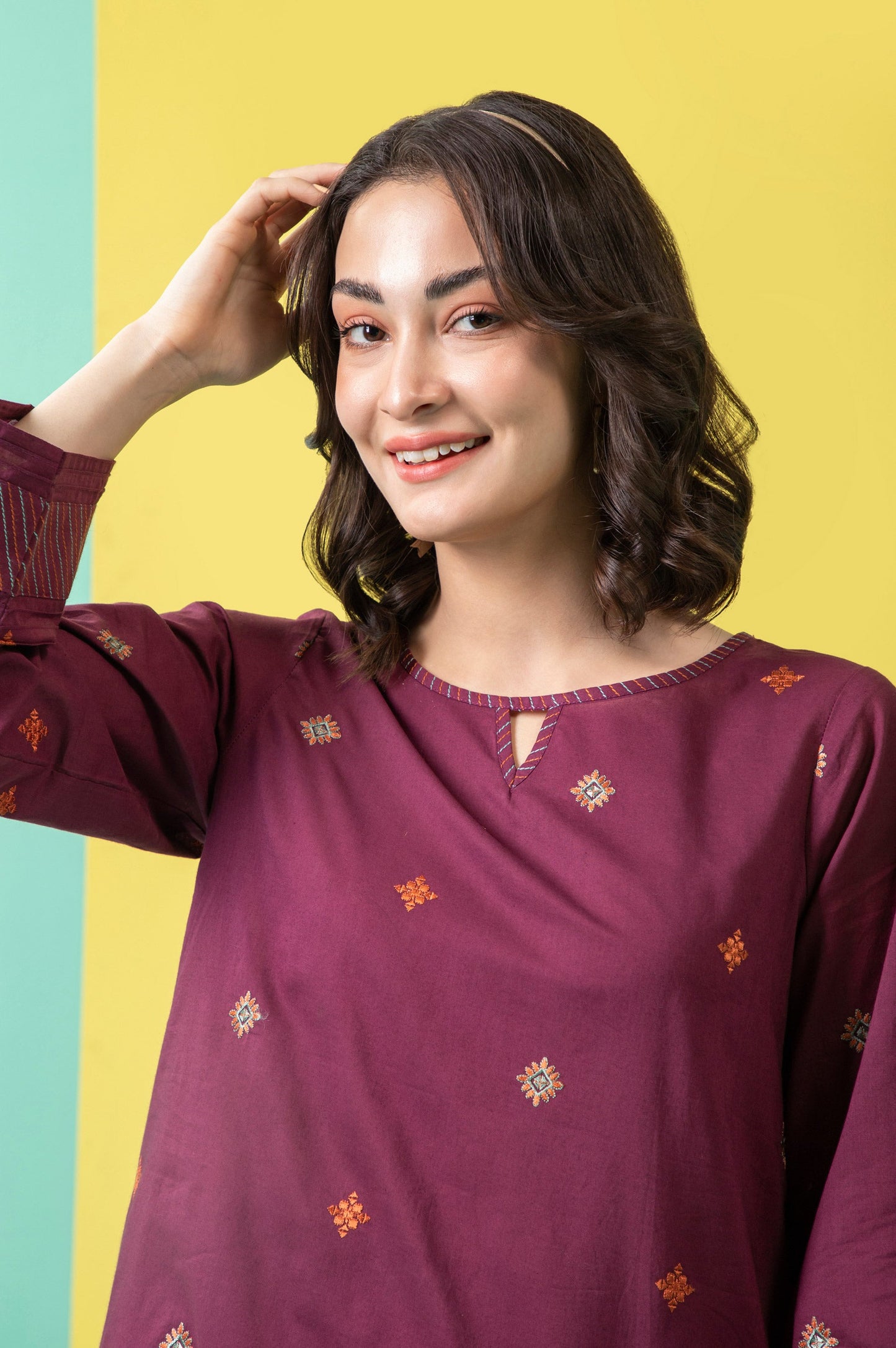 Stitched 2 Piece Embroidered Cambric Suit