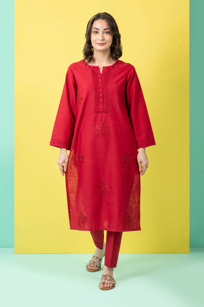 Stitched 2 Piece Embroidered Cotton Slub Suit