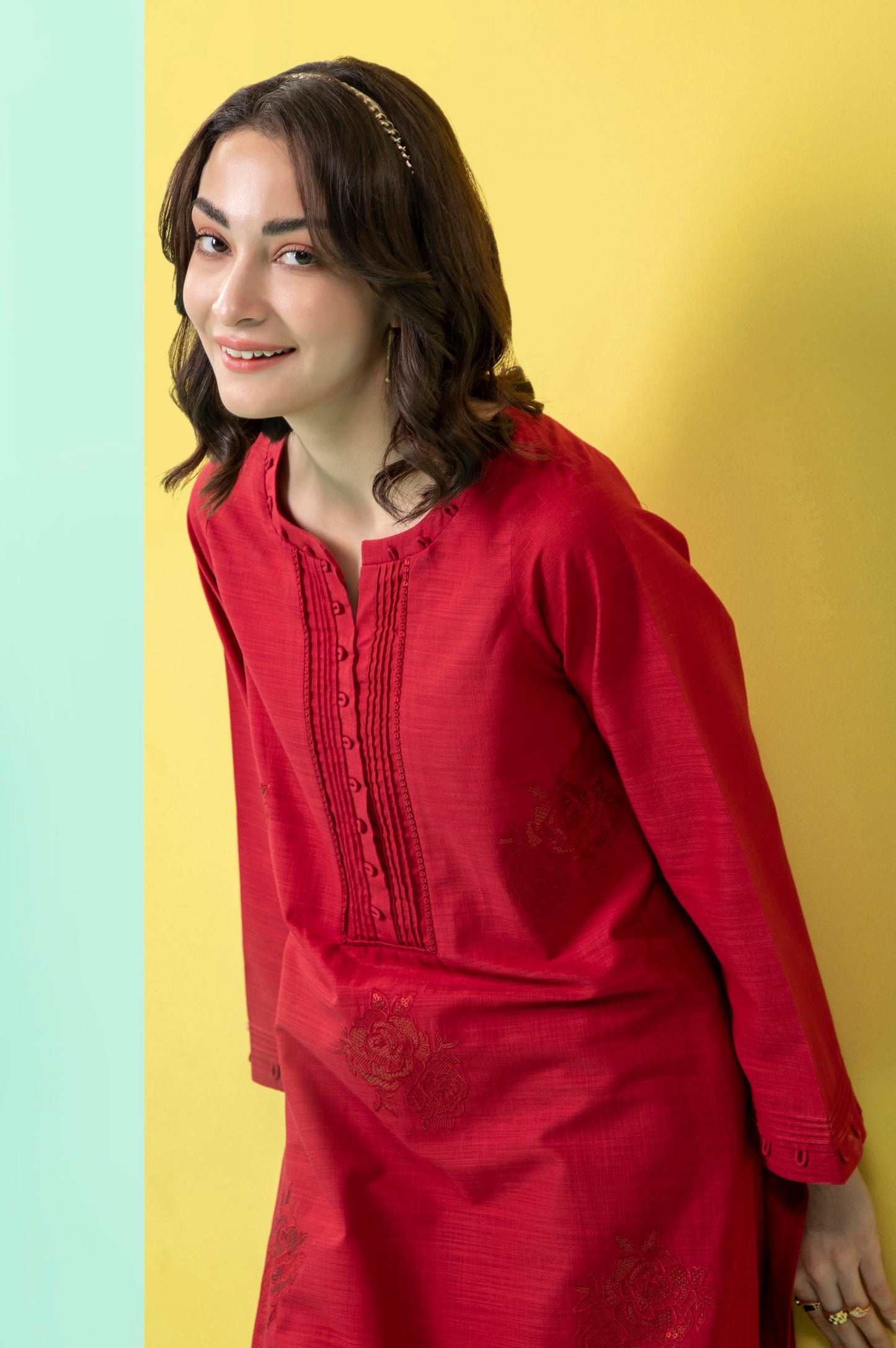 Stitched 2 Piece Embroidered Cotton Slub Suit