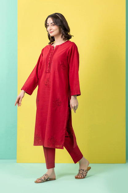 Stitched 2 Piece Embroidered Cotton Slub Suit