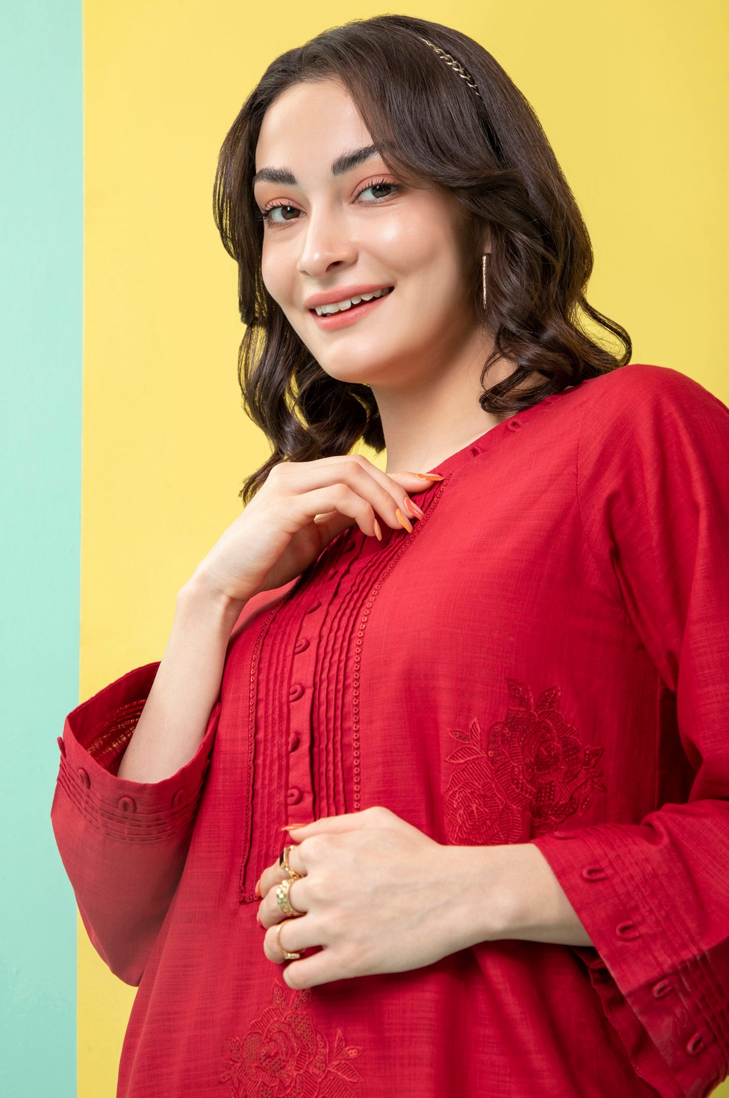 Stitched 2 Piece Embroidered Cotton Slub Suit